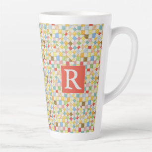 MOSAIC QUILT Tall Latte Tasse + Text / Rot