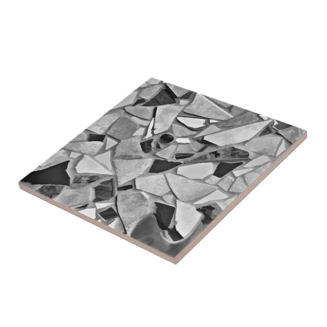 Mosaic Terrazzo Grau Schwarzes Muster Fliese (Seite)