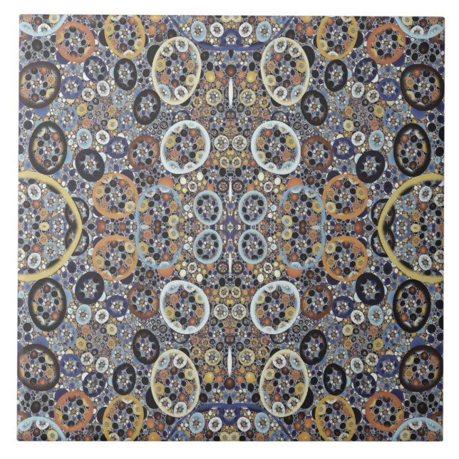 Mosaik Abstrakt Blue Gold Weißes Fraktal Kunst Fliese (Vorderseite)