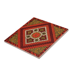 Mosaik-Abstraktes Blumenkunstwerk rot und braun Fliese