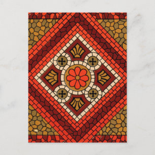 Mosaik-Abstraktes Blumenkunstwerk rot und braun Postkarte