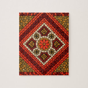 Mosaik-Abstraktes Blumenkunstwerk rot und braun Puzzle