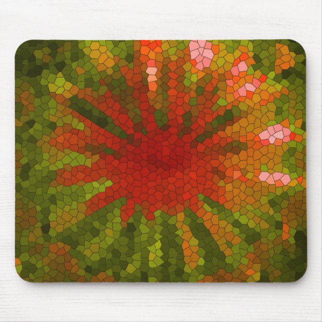 Mosaik-Abstraktes Tile in Reds und Grüntönen Mousepad (Vorne)