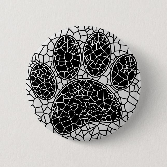 Mosaik Art Dog Paw Print in Schwarz-Weiß Button (Vorderseite)