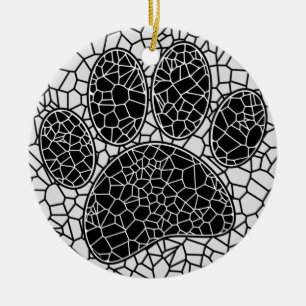 Mosaik Art Dog Paw Print in Schwarz-Weiß Keramik Ornament