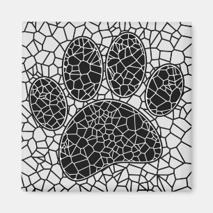 Mosaik Art Dog Paw Print in Schwarz-Weiß Magnet