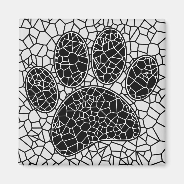 Mosaik Art Dog Paw Print in Schwarz-Weiß Magnet (Vorne)