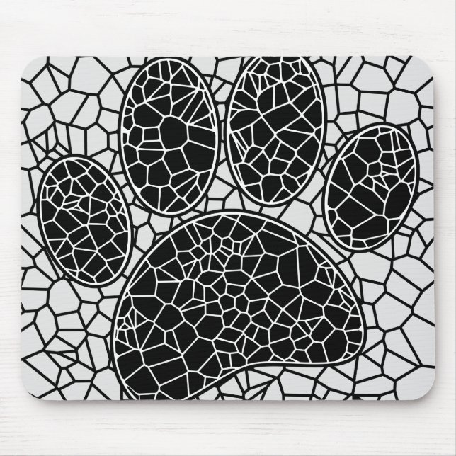 Mosaik Art Dog Paw Print in Schwarz-Weiß Mousepad (Vorne)