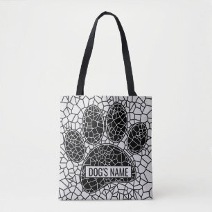 Mosaik Art Dog Paw Print in Schwarz-Weiß-Tasche B
