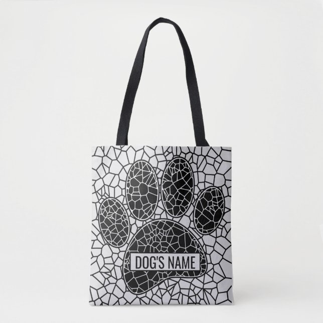 Mosaik Art Dog Paw Print in Schwarz-Weiß-Tasche B (Vorderseite)