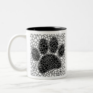 Mosaik Art Dog Paw Print in Schwarz-Weiß Zweifarbige Tasse