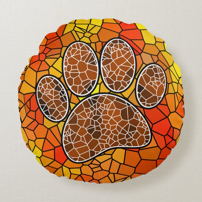 Mosaik Art Dog Paw Print Rundes Kissen (Vorderseite)