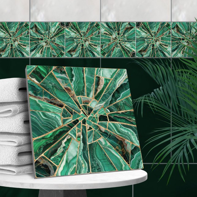 Mosaik Art - Grüner Marmor Malachit und Gold Fliese (Von Creator hochgeladen)