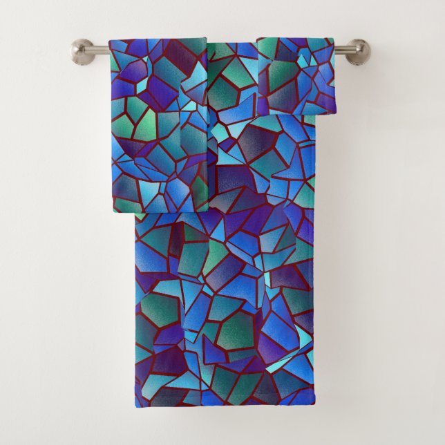 Mosaik aus geflecktem oder geräuchertem lila blau  badhandtuch set (Insitu)