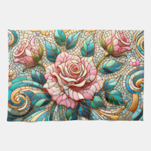 Mosaik aus rosa Rosen in Buntglasoptik Geschirrtuch