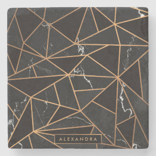 Mosaik aus schwarzem und goldenem Marmor Steinuntersetzer