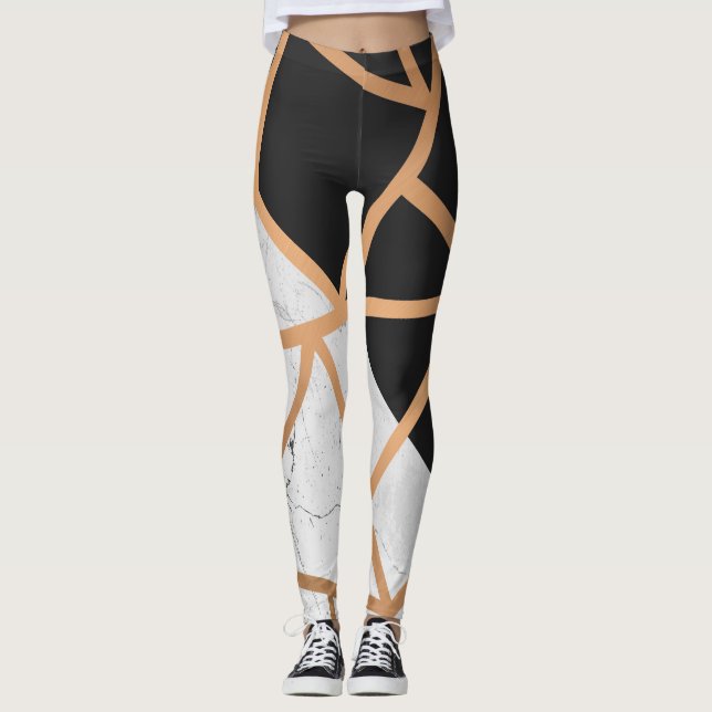 Mosaik aus schwarzem und weißem goldfarbenem Marmo Leggings (Vorderseite)