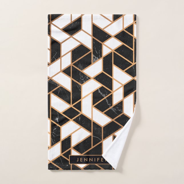 Mosaik aus schwarzem und weißem Marmor Badhandtuch Set (Handtuch)