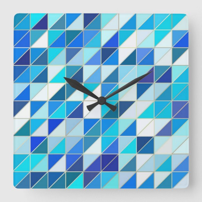 Mosaik - Blau-Weiß-Schatten Quadratische Wanduhr (Vorderseite)