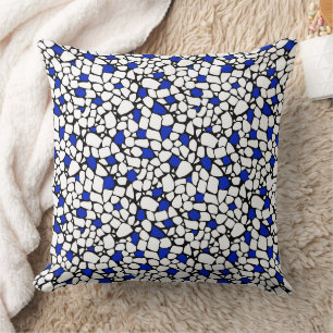 Mosaik blau weiß schwarzes abstraktes Muster Flies Kissen
