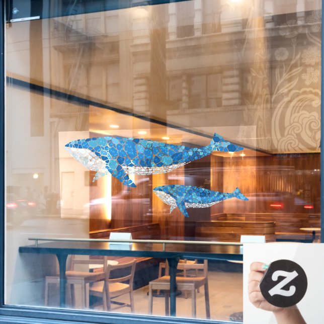 Mosaik Blauwale Schöne Dekoration Fensteraufkleber (Café-Fenster)