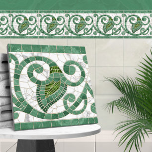 Mosaik blühendes Marmorornament Grün und Weiß Fliese
