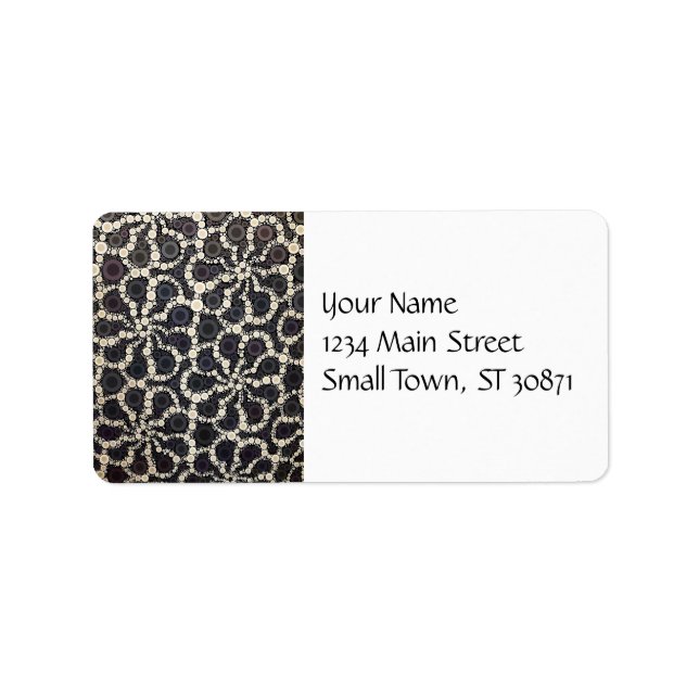 Mosaik Blume Petals Black Brown Tan Adressaufkleber (Vorne)