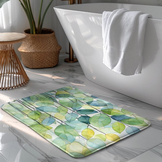 Mosaik Botanische Wasserfarben Blätter Muster Badematte (Von Creator hochgeladen)
