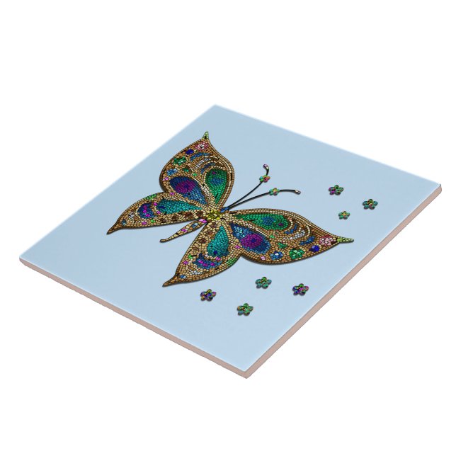 Mosaik Butterfly Blue Fliese (Seite)