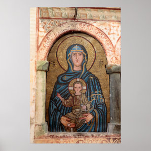 Mosaik der Jungfrau Maria und Jesus Poster