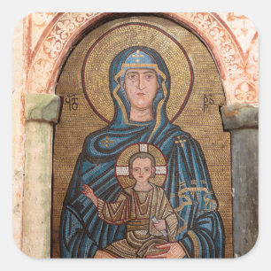 Mosaik der Jungfrau Maria und Jesus Quadratischer Aufkleber