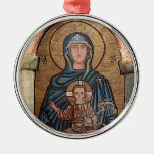 Mosaik der Jungfrau Maria und Jesus Silbernes Ornament
