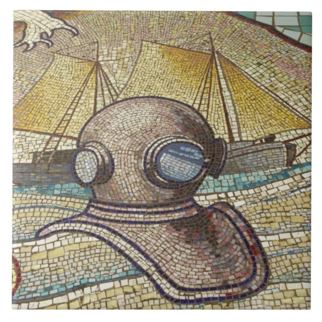 Mosaik des alten Tauchhelms Fliese (Vorderseite)
