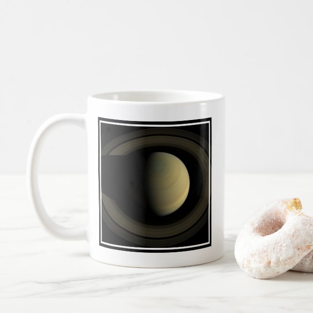 Mosaik des Planeten Saturn und seiner wichtigsten  Kaffeetasse (Mit Donut)