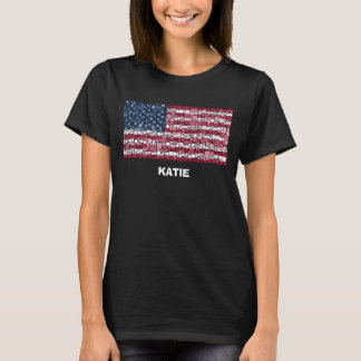 Mosaik-Design der US-Flagge (Weißer Text) T - Shir T-Shirt