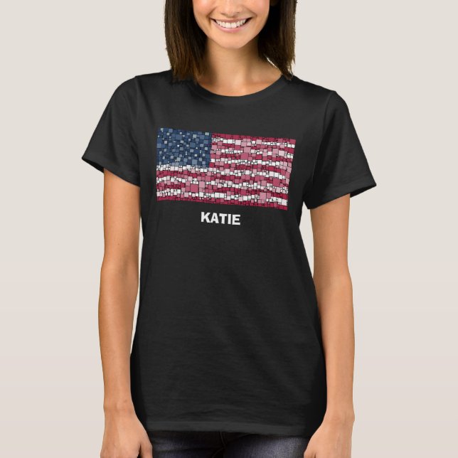 Mosaik-Design der US-Flagge (Weißer Text) T - Shir T-Shirt (Vorderseite)