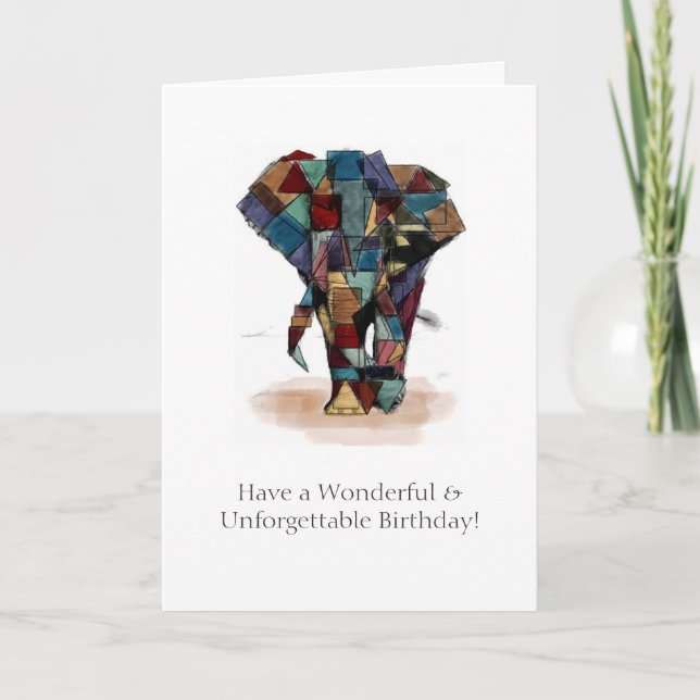 Mosaik Elephant Birthday Card Karte (Vorderseite)