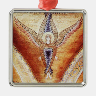 MOSAIK-ENGEL Braunes Pergament, Roter Rubin Silbernes Ornament