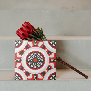 Mosaik Ethnic Geometric Red Grau Black & White Fliese