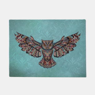 Mosaik farbenfroh Owl mit türkisfarbenem Hintergr Fußmatte
