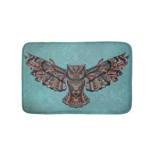 Mosaik farbenfroh Owl mit türkisfarbenem Hintergru Badematte