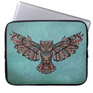 Mosaik farbenfroh Owl mit türkisfarbenem Hintergru Laptopschutzhülle