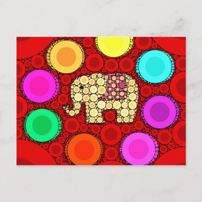 Mosaik: Funky Red Elephant Concentric Circles Postkarte (Vorderseite)