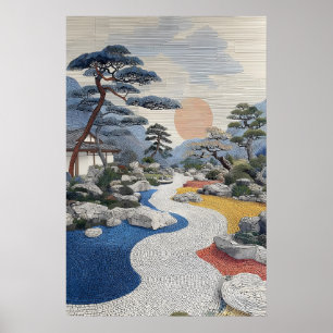 Mosaik-Gartenposter Farbiger Steinpfad, Japanisch Poster