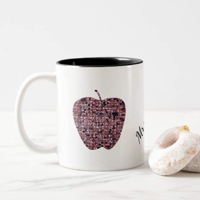 Mosaik gefestigte Glass Apple Lehrer Name Zweifarbige Tasse (Mit Donut)