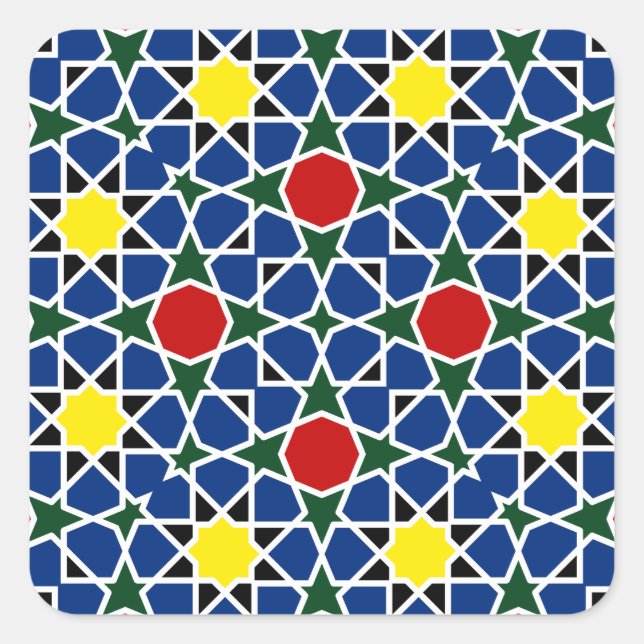 Mosaik Geometric Pattern Design Fliese Quadratischer Aufkleber (Vorderseite)