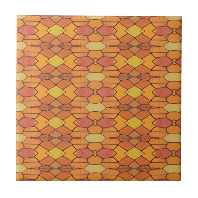 Mosaik geometrisch orange-gelb-braun kitty fliese (Vorderseite)
