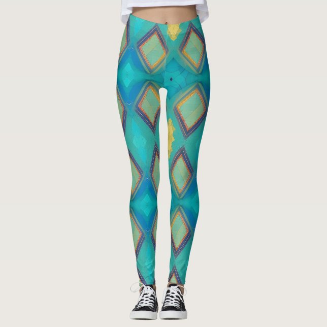 Mosaik geometrische Einrichtung türkisblaue Goldkü Leggings (Vorderseite)