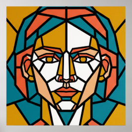 Mosaik-Geometrisches Porträt in Bernstein und Türk Poster