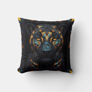 Mosaik gesteinigtes schwarzes Panther-Portrait Kissen